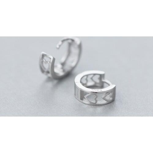 Real. 925 Sterling Silver jewelry Ear open hollow Out heart Love hoop huggie Earrings fine jewelry C-E2213