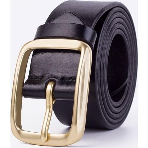 GOURS Genuine Leather Cowhide Belts Men Pure Copper Pin Buckle Luxury Waist Belts for Jeans Italian Full-grain Leather Waistband