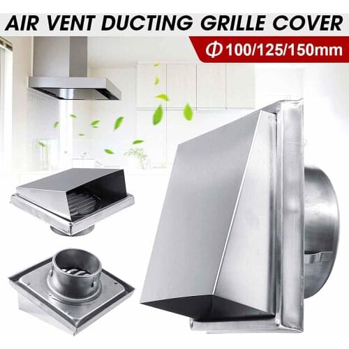 100/125/150mm Vent 304 Stainless Steel Air Vent Duct Grill Square Air Outlet Dryer Extractor Ventilation Cover Square Extractor