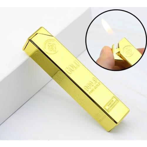 Luxury 999 Gold Brick Lighter Compact Jet Gas Torch Lighter Inflated Butane Bullion Oil Metal Grinding Wheel Cigar Lighter