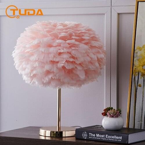 TUDA Affordable Luxury Feather Table Lamp Simple Modern Warm Romantic Princess Ins Living Room Decoration Bedroom Bedside Lamp