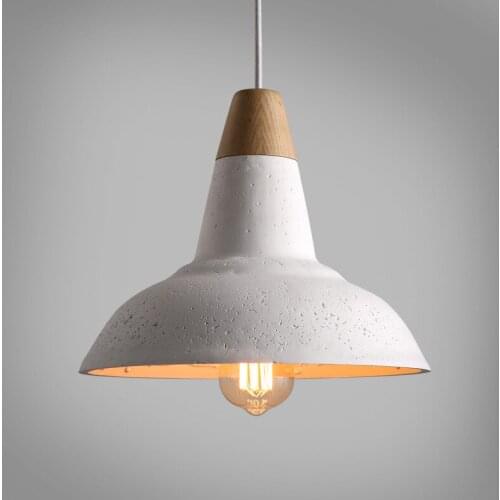 Nordic Loft White Cement Wood Led E27 Pendant Light For Dining Room Bar Bedroom Deco Dia 29.5cm Ac 80-265v 1374