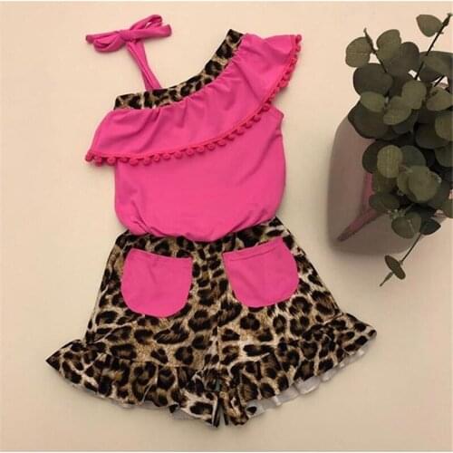 SUNSIOM Baby Summer Clothing Off-shoulder Tassel Decoration Bandage Romper + Leopard Print Pocket Shorts Infant Girl Clothes Set