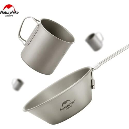 Naturehike Titanium Lightweight Outdoor Water Mugs Foldable Drinkware Folding Handle Bowl for Outdoor Backpacking Camping Hiking