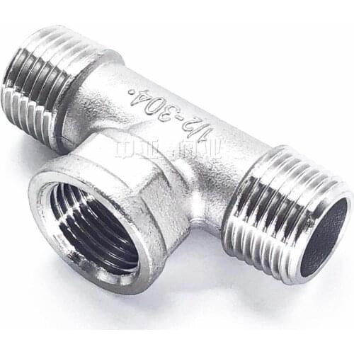 Male+Female+male Threaded 3 Way Tee T Pipe Fitting 3/8"1/2" 3/4" 1" BSP Threaded SS304 Stainless Steel