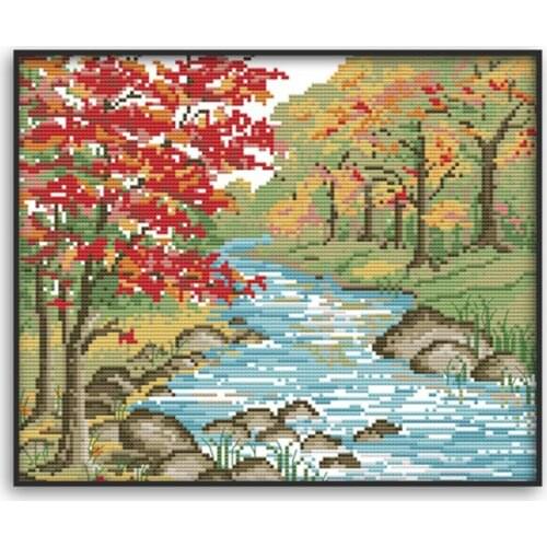 W3JE Autumn DIY Handmade Needlework Counted 14CT Printed Cross Stitch Embroidery Kit Set Home Decoration
