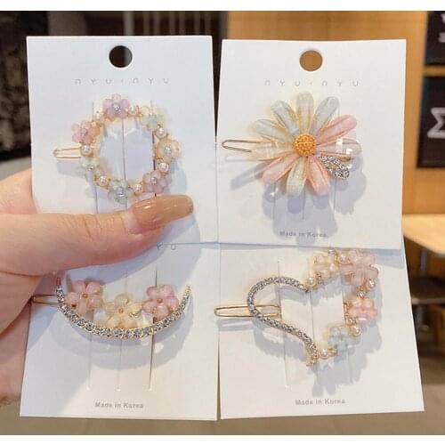 Women Korea Diamond Floral Hair Clips Girls Sweet Hairpin Headdress Barrettes Headband Fashion Hair Accessories