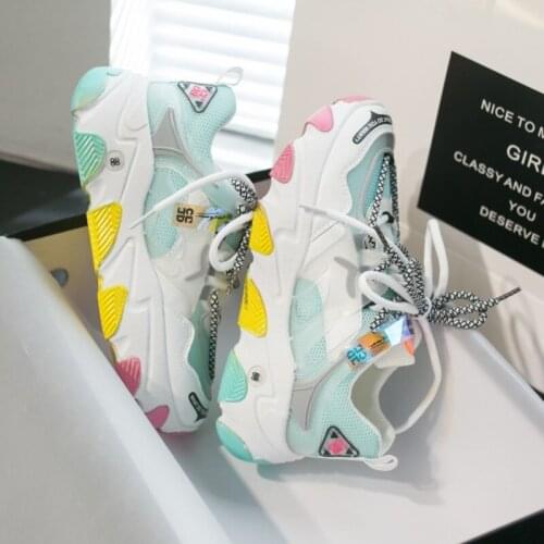 Ulzzang Fashion Sneakers Woman Yellow Chunky Casual Shoes Platform Designers Female Mesh Women Vulcanized Shoes 2020 Trainers