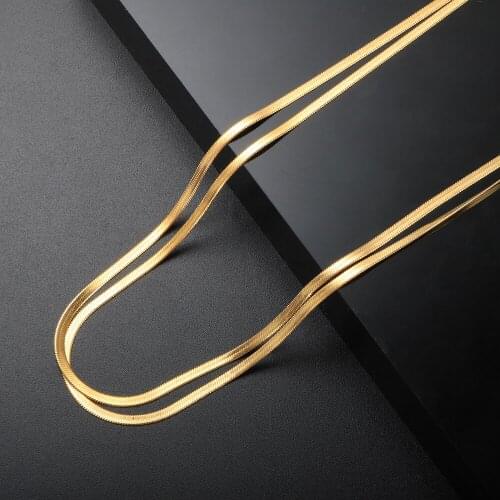 Ladies Necklace Double Layer Flat Snake Bone Necklace High-grade Simple Titanium Steel Gold Kpop Plated Small Clavicle Chain