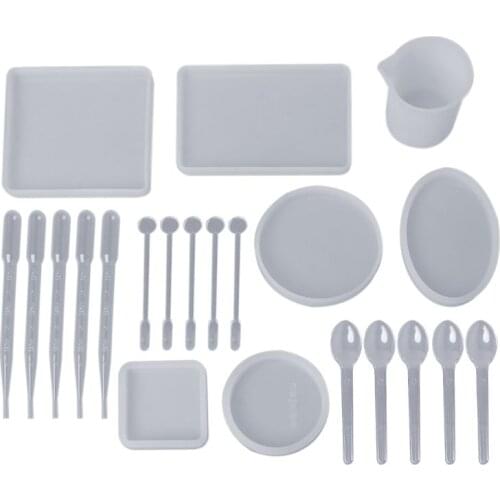 1 Set Silicone Mold Epoxy Resin Crafts Spoon Dropper Cup Mix Stick Materials Tools DIY Jewelry Making Pendant Accessories Molds