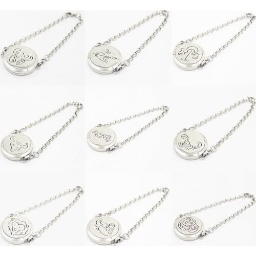 10pcs/lot Stainless Steel 2017 New Design Zodiac Essential Oil Diffuser Perfume Locket Bracelet