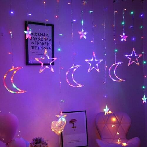 220V EU Plug Moon Star LED Curtain Lights Christmas Fairy Garlands Outdoor LED Twinkle String Lights Holiday Festival Decoration