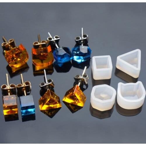 4pcs/set Jewelry Making Silicone Resin Mold Cat Animal Mould Square Hexagon Mold White For Stud Earring Making