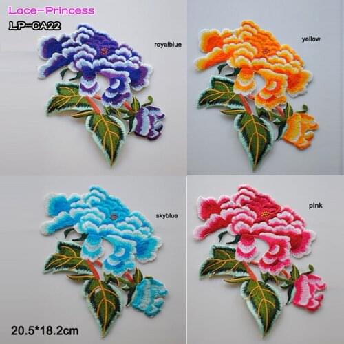 5 PCS 20.5X18.2CM lace fabric colorful applique patch embroidered flowers stage cheongsam clothes diy accessories LP-CA22