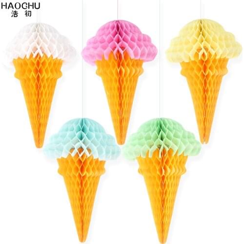 5pcs/lot 32cm Ice Cream Tissue Paper Honeycomb Ceiling Hanging Party Birthday Wedding Home Christmas Decoration Paper Photo Prop