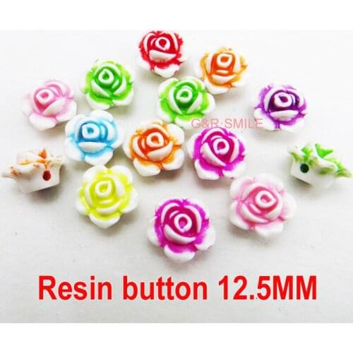50PCS RESIN rose buttons decoration 12.5MM coat boots sewing clothes accessory pearl kids flower button R-337