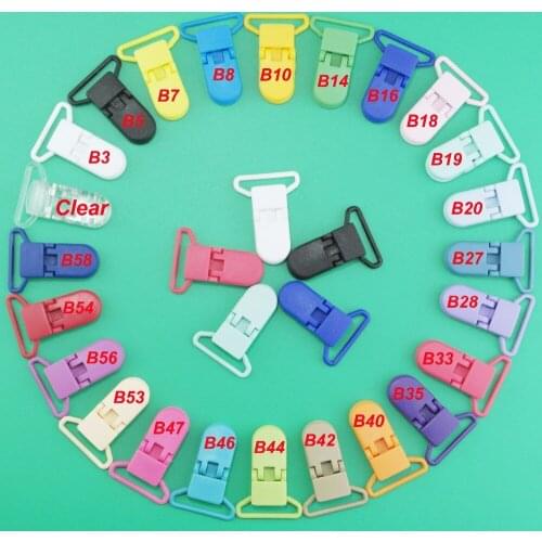 600pc Eco-friendly baby 25MM Plastic Pacifier Clip Soother Clip baby product Transparent Bib Clip Mixing 20 Colors