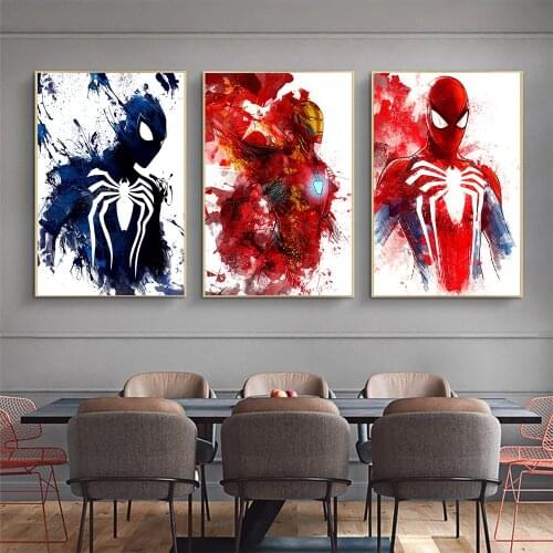 Abstract Watercolor Marvel Superhero Spiderman Iron Man Anime Art Poster Bedroom Decoration Canvas Painting Kids Birthday Gift