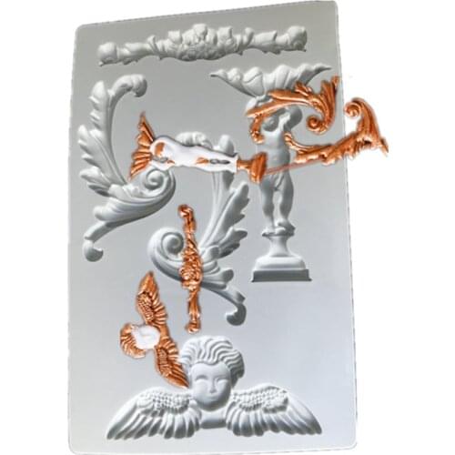 Angel Silicone Molds Plaster Baroque Scroll Relief Border Lace European Frame Fondant Polymer Clay Mould Cake Decorating Tools