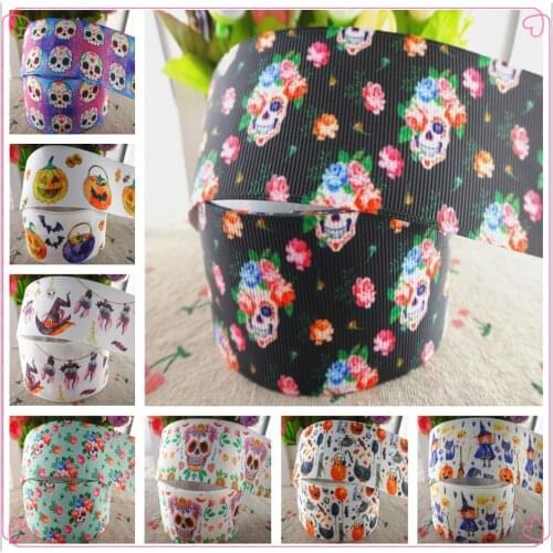 18091902, 1" 25mm,1-1/2" 38mm 5 yards Halloween printed grosgrain ribbons DIY hair bows handmade materials