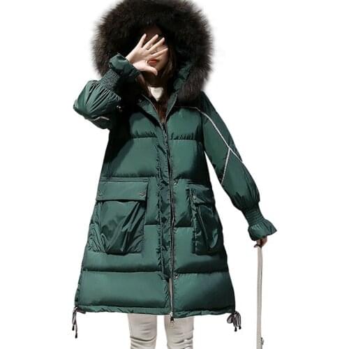 Boollili Down Jacket Woman Oversized Long Coat Winter Coat Women Raccoon Fur Collar Parka Korean Coat Chaqueta Mujer