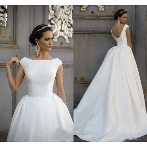 FDHAOLU FU261 Robe de mariee Vintage Boat Neck Satin Wedding Dress Backless Button A-line Princess Bridal Gowns Train vestidos