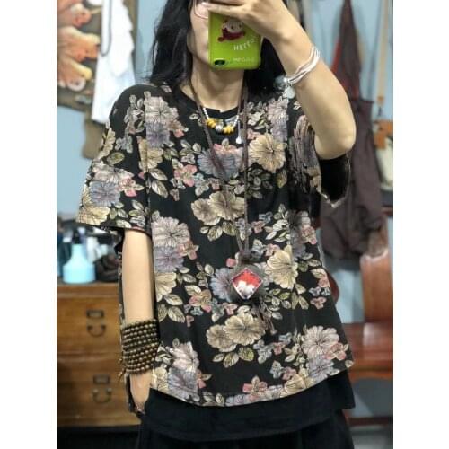 21 New Women Tshirts Summer Loose Sweet Style Floral Washed Vintage Female Cotton Tees Wild