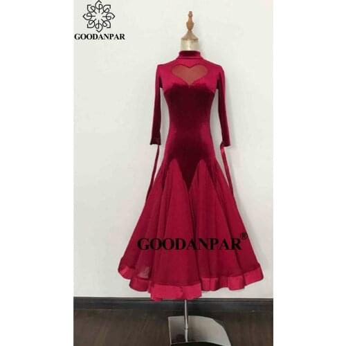 GOODANPAR Ladies Ballroom Practice Dresses Long Sleeves Backless Stage Costume Women Waltz Flamenco Tango Standard Dance Dresses