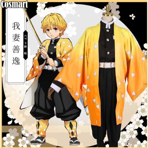Anime!Demon Slayer Kimetsu no Yaiba Agatsuma Zenitsu Cosplay Costume Kimono Uniform Halloween Suit For Men Outfit New