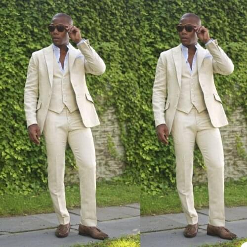 Handsome Casual Men Tuxedos Suits Peaked Lape 3 Pieces Set (Vest +Jacket +Pants) Single Breasted Grooms Party Marriage Blazer