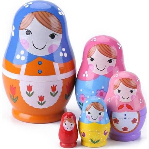 1 Set 5pcs Novelty Russian Nesting Dolls Cute Pure Handmade Wooden Matryoshka Doll Ornament Hand Painted Decor Baking Paint