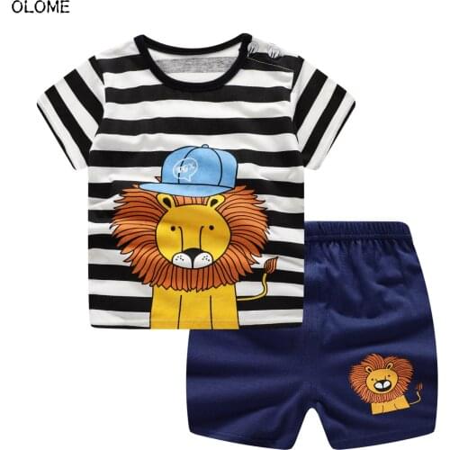 Summer Anime Baby Boy and Girl Clothing Sets Lion Cartoon Toddler T-shirts with Same Style Pants Childrens 2 Pcs Siuts