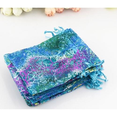 500pcs 7x9cm Drawable Organza Bags Blue Coralline Organza Pouch Organza Pouch Jewelry Gift Candy Bag Wedding Party Favor