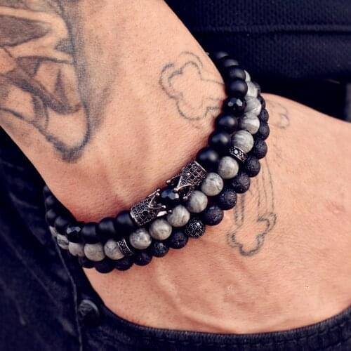2020 Fashion New Crown Men Bracelet Vintage Style 8mm Stone Beads Bracelet For Men Jewelry Gift