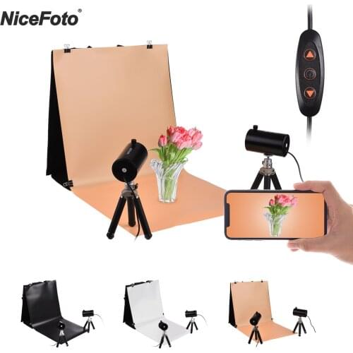 NiceFoto Desktop Photography Light Tent Kit w Folding Light Box/LED Lights/Mini Tripods/Backdrops for Studio Product Photography