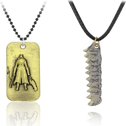 Bloodborne Necklaces Pendants Saw Hunter Bloodborne Dog Brand Military Pendant Necklace Game Peripherals Jewelry Fans Gift