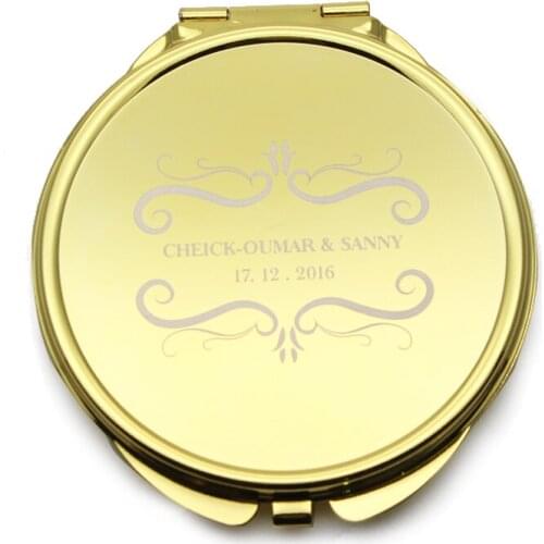 Personalized Gold Compact Mirror 62mm Round Lady handbag Mirrors Engraved Compact Mirror Favors DHL FREE SHIPPING