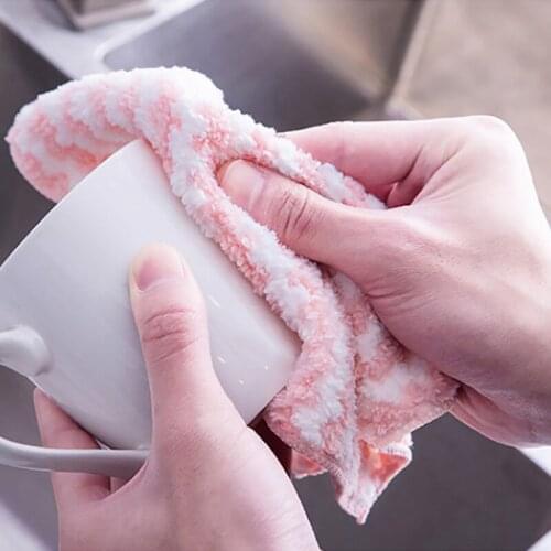 Kitchen Cleaning Towel Super Absorbent Coral Velvet Dish Cloth Soft Dishcloth Stripe Dish Washing Cloth Household Cleaning Tools
