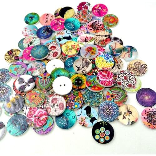 100Pcs Decorative Buttons for Crafts 0.79 Inch Vintage Wood Buttons with 2 Holes for DIY Sewing Craft Decorative, Mixed Pattern