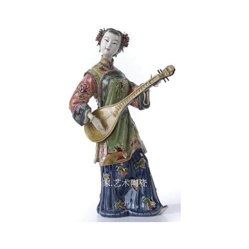 Painted porcelain classic figures lady with PIPA Chinese style ancient woman antique statue figurine decorations
