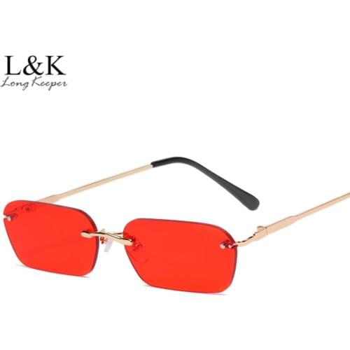 LongKeeper Square Sunglasses Women 2020 Small Rimless Rectangle Sunglasses Men Retro Vintage Sun Glasses Shades For Ladies