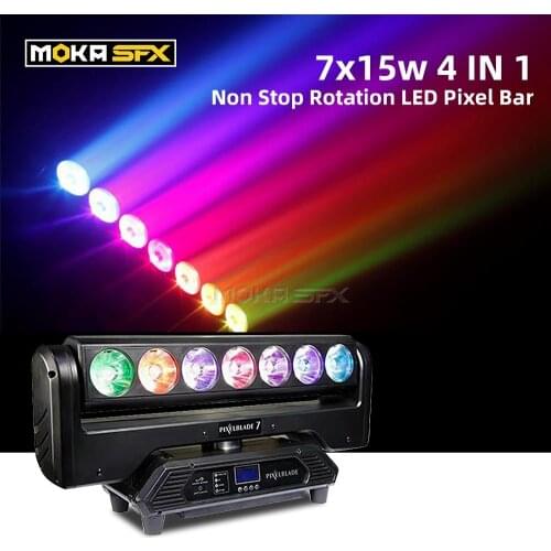 MOKA SFX 7x15w RGBW LED Moving Heads Lights Non Stop Unlimited Rotation LED Pixel Bar DMX Moving Head Light for Night Club Stage