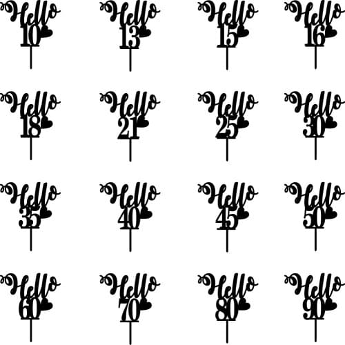 Happy Birthday cake topper,Hello 10 13 15 16 18 21 25 30 35 40 50 55 60 65 70 75 85 90 age Birthday Cake Topper