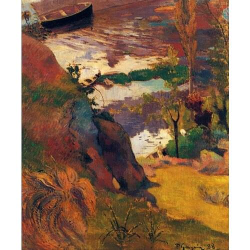 High quality Oil painting Canvas Reproductions Fisherman and bathers on the Aven (1888) by Paul Gauguin hand painted