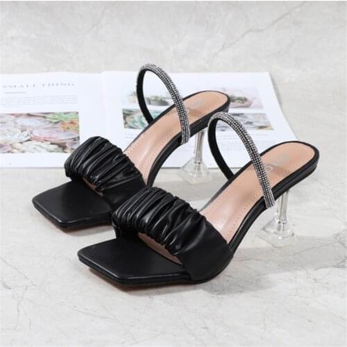 Women Sandals Ladies Women Shoes Heels 7.5cm Slides Slipper Outdoor Casual Party Footwear Rhinestone Strappy Plus Size 41
