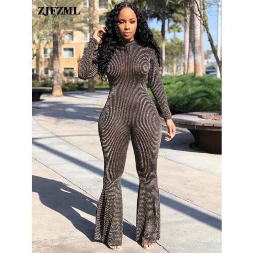 Bling Lurex Sexy Bell Bottom Bodysuit Long Sleeve Striped Flare Jumpsuit Party Night Club Ladies One Piece Plus Size Bodysuit