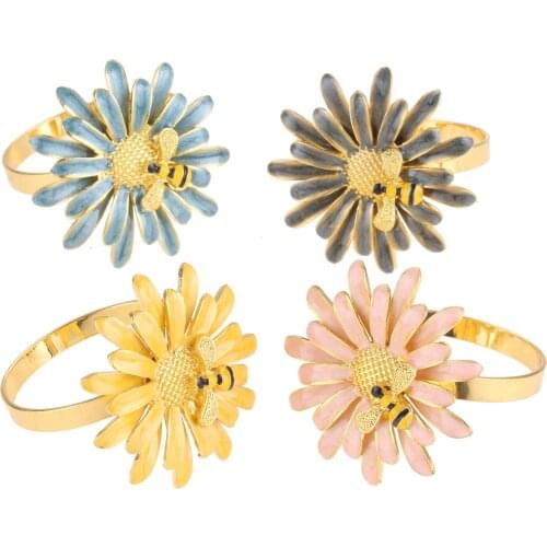 1Pc Delicate Napkin Ring Bee Flowers Shape Design Dinner Table Serviette Napkin Buckle Holder Wedding Banquet Decoration