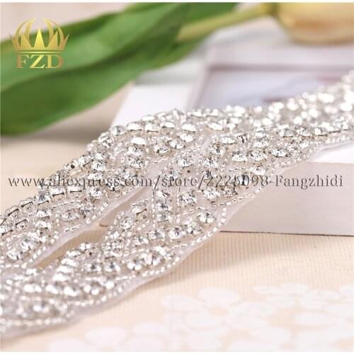 1yard) Handmade Beaded Hot Fix Sliver Clear Bling Sew On Crystal Embellishments Rhinestone Trim Bridal Belt Headbands Garters