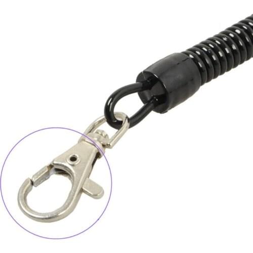 10Pcs Black Retractable Coil Cord Springs Keychain Swivel Lobster Clasp Keyring
