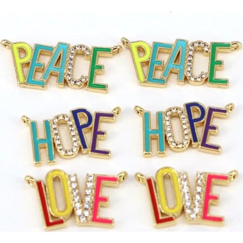 10Pcs,CZ Micro pave/Colorful Enamel Love Hope Word Pendant, Gold Filled Love Charm, Bracelet Neckalce Charm Penadnt